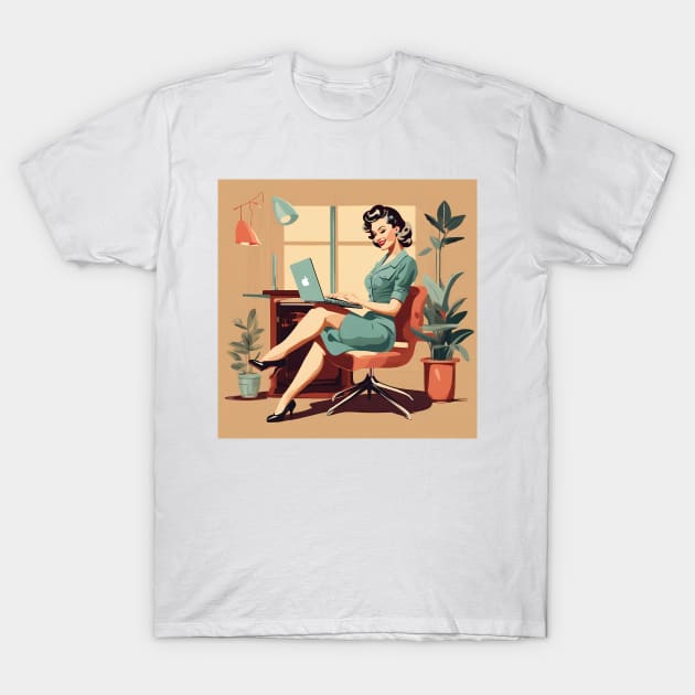 Timeless Laptop Beauty Working Vintage Art Pin Up Girl T-Shirt by di-age7